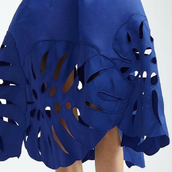 °$4,590 NEW OSCAR DE LA RENTA BLUE SILK LEAF MIDI DRESS US 8 - Picture 5 of 12